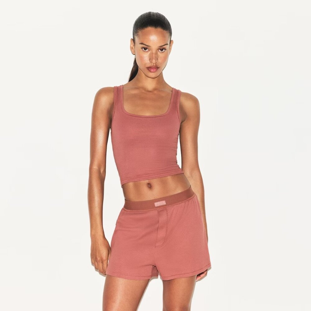 NEW WITH TAGS | SKIMS Cotton Rib Loose Boxer Redwood Size L